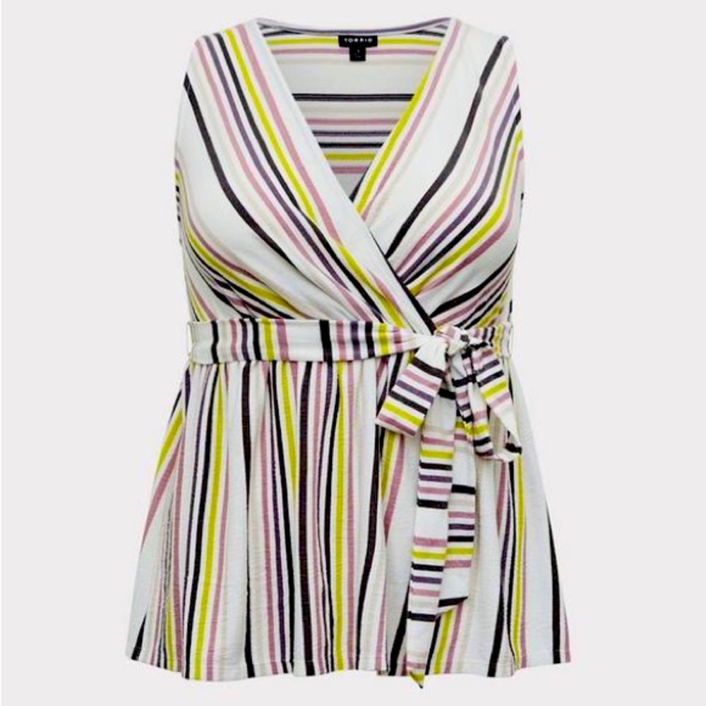 Nwt Torrid Multi Stripe Crepe Wrap Babydoll Tank